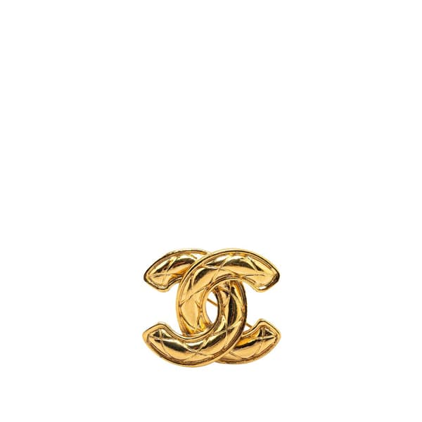 Pre-owned Chanel Gold Plated CC Quilted Brooch Gold