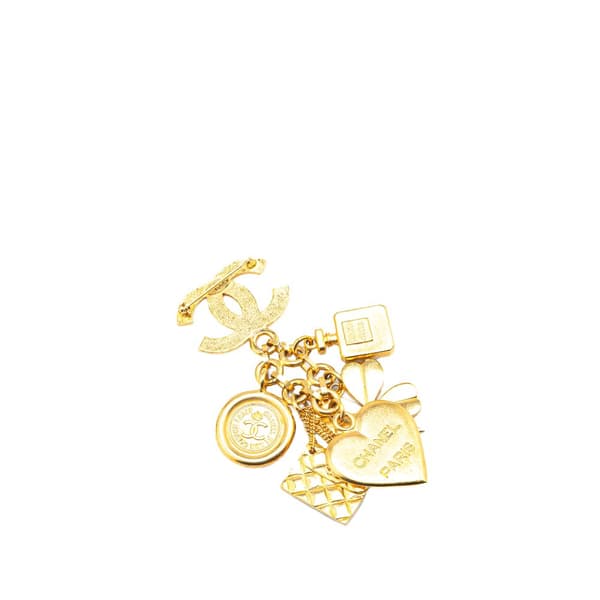 Pre-owned Chanel Gold Plated CC Iconic Lucky Charms Brooch Gold