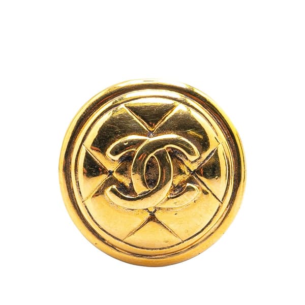 Pre-owned Chanel Gold Plated CC Quilted Round Brooch Gold