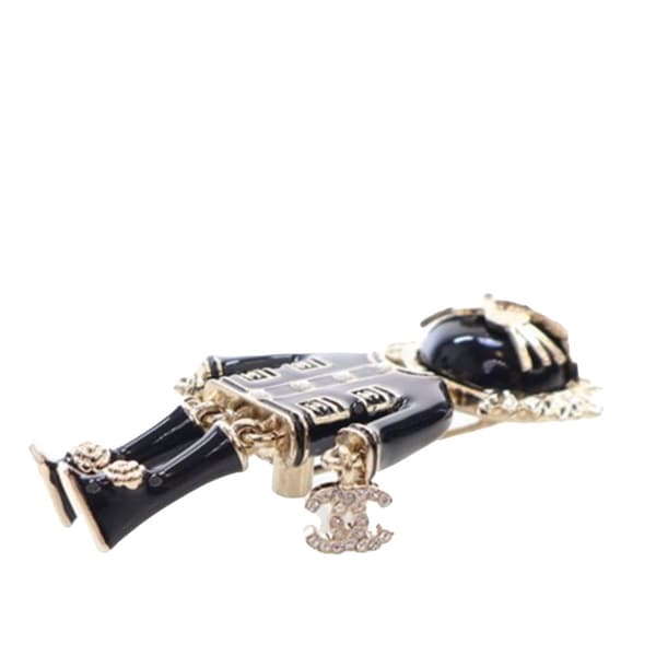 Pre-owned Chanel Gold Plated and Enamel Lion CC Brooch Black