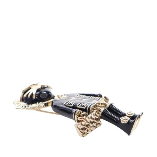 Pre-owned Chanel Gold Plated and Enamel Lion CC Brooch Black