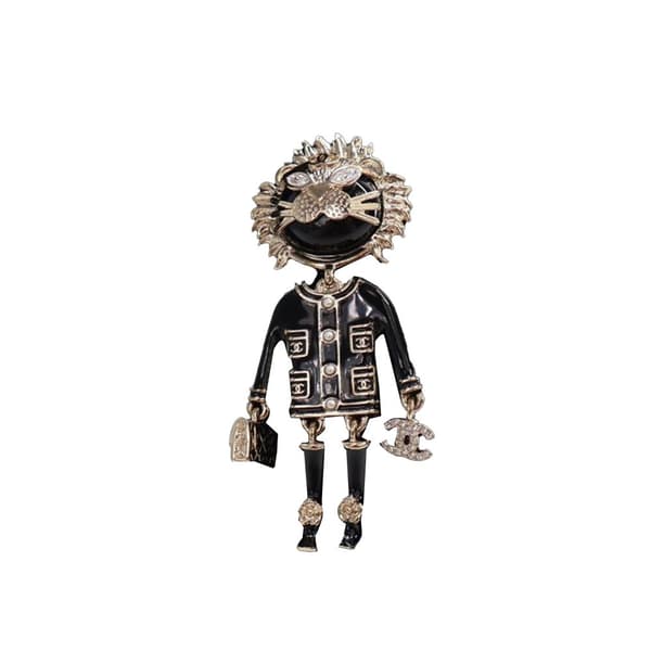 Pre-owned Chanel Gold Plated and Enamel Lion CC Brooch Black