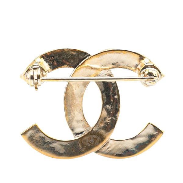 Pre-owned Chanel Gold Plated Rhinestone CC Quilted Brooch Gold