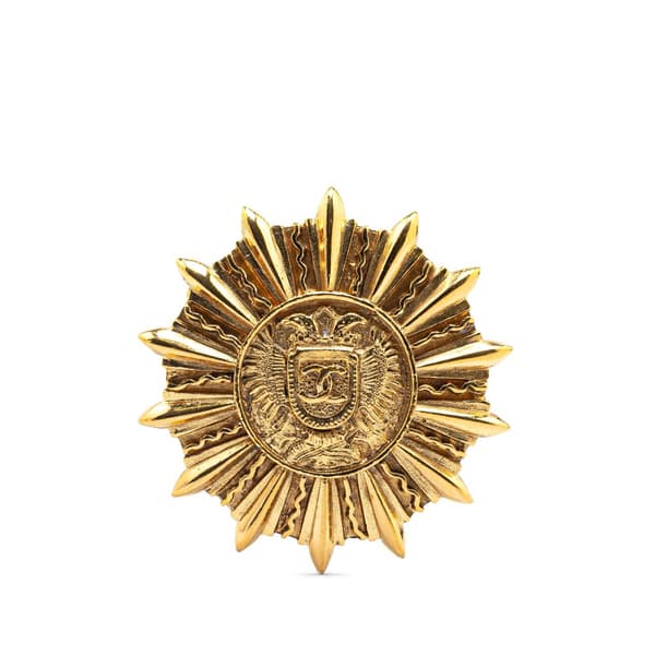 Pre-owned Chanel Gold Plated Sunburst Brooch Gold