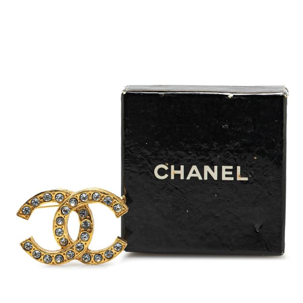 Pre-owned Chanel Gold Plated CC Rhinestone Brooch Gold
