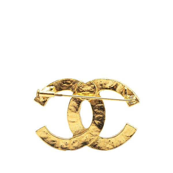 Pre-owned Chanel Gold Plated CC Rhinestone Brooch Gold