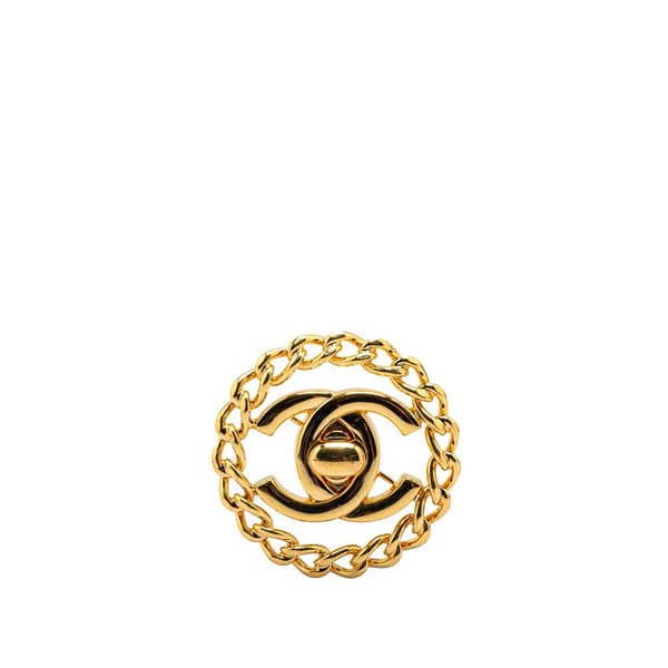 Pre-owned Chanel Gold Plated CC Turnlock Chain Brooch Gold