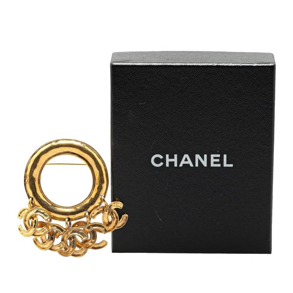 Pre-owned Chanel Gold Plated CC Hoop Brooch Gold