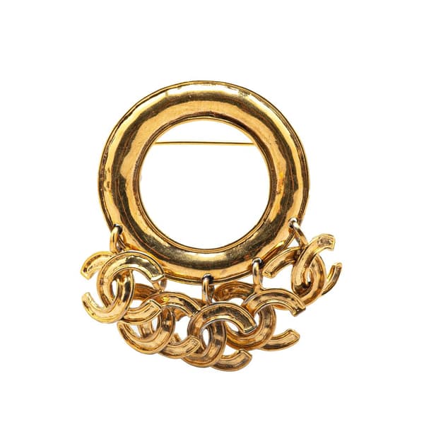 Pre-owned Chanel Gold Plated CC Hoop Brooch Gold