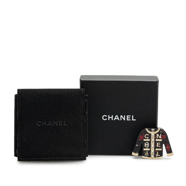 Pre-owned Chanel Resin and Pearl Tweed Cardigan Brooch Red