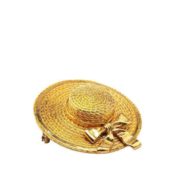 Pre-owned Chanel Gold Plated Straw Hat Brooch Gold