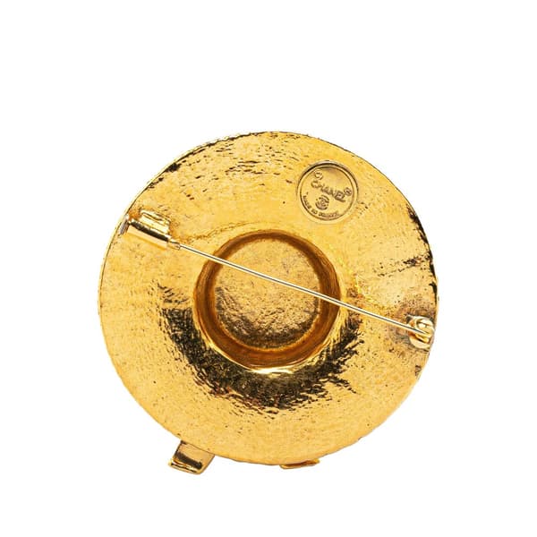 Pre-owned Chanel Gold Plated Straw Hat Brooch Gold