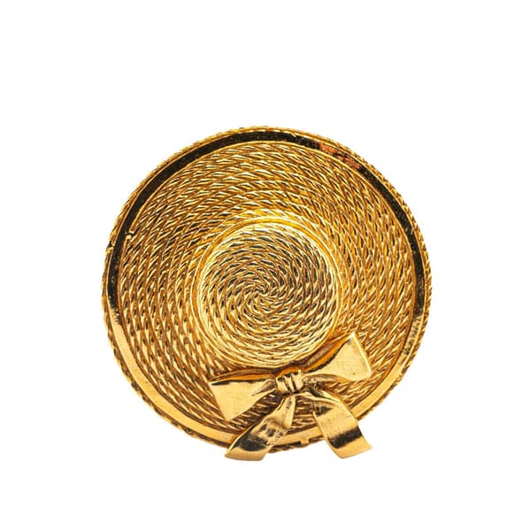 Pre-owned Chanel Gold Plated Straw Hat Brooch Gold