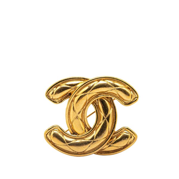 Pre-owned Chanel Gold Plated CC Quilted Brooch Gold