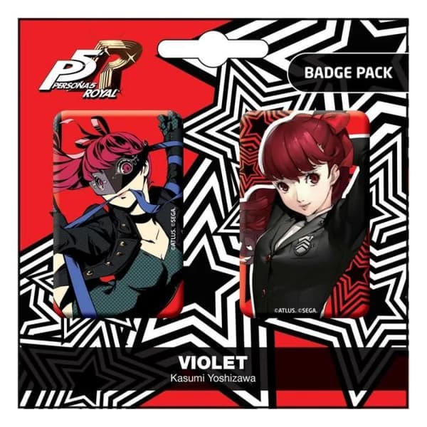 Förpackning med 2 lila Persona 5 Royal pins - Kasumi Yoshizawa Popbuddies