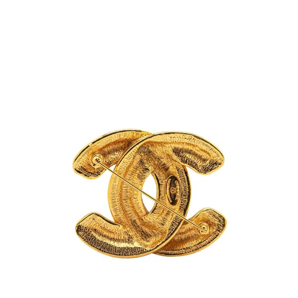 Pre-owned Chanel Gold Plated CC Quilted Brooch Gold
