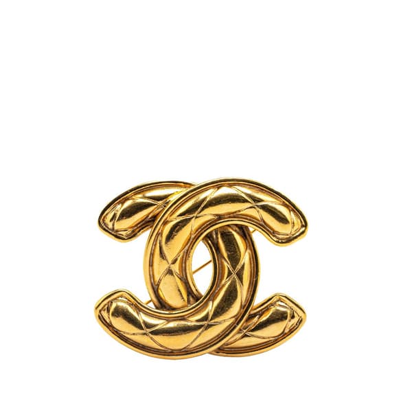 Pre-owned Chanel Gold Plated CC Quilted Brooch Gold
