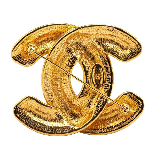Pre-owned Chanel Gold Plated CC Quilted Brooch Gold