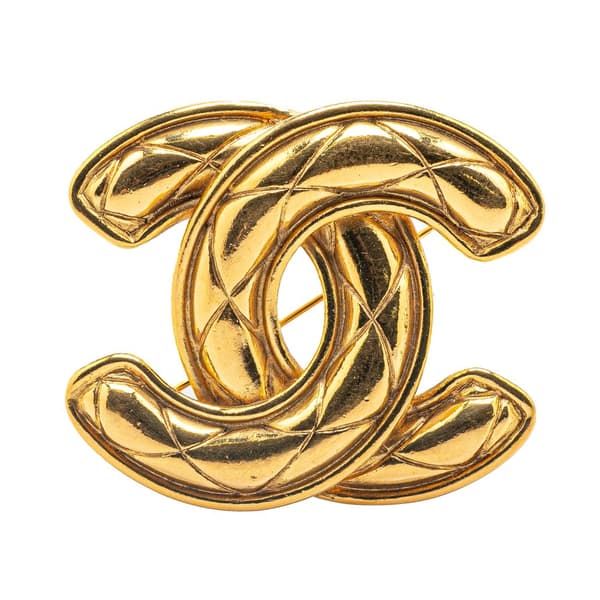 Pre-owned Chanel Gold Plated CC Quilted Brooch Gold