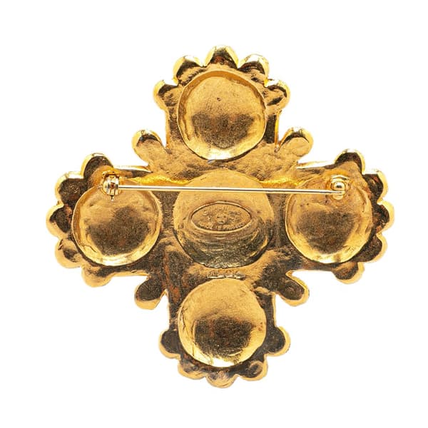 Pre-owned Chanel Gold Plated Lion Logo Cross Brooch Gold