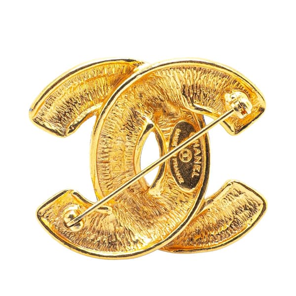 Pre-owned Chanel Gold Plated CC Quilted Brooch Gold