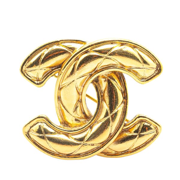 Pre-owned Chanel Gold Plated CC Quilted Brooch Gold