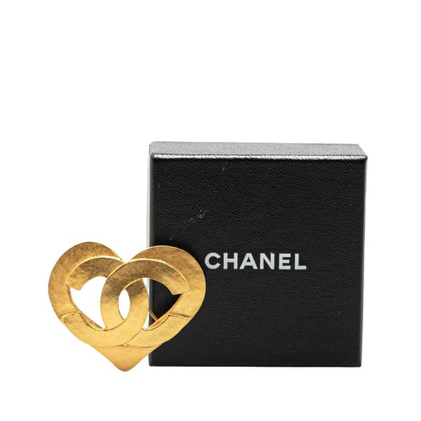 Pre-owned Chanel Gold Plated CC Heart Brooch Gold