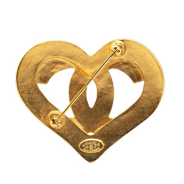 Pre-owned Chanel Gold Plated CC Heart Brooch Gold