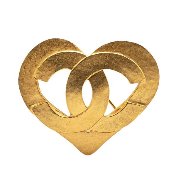 Pre-owned Chanel Gold Plated CC Heart Brooch Gold
