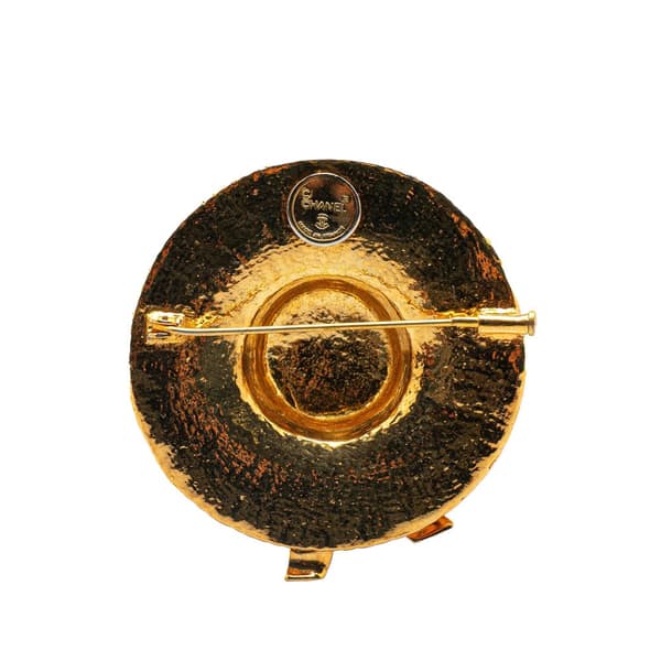 Pre-owned Chanel Gold Plated Straw Hat Brooch Gold