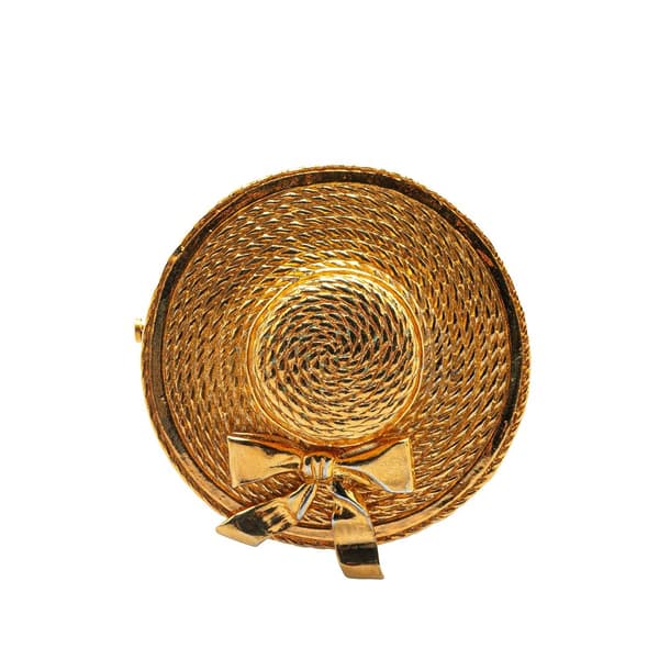 Pre-owned Chanel Gold Plated Straw Hat Brooch Gold