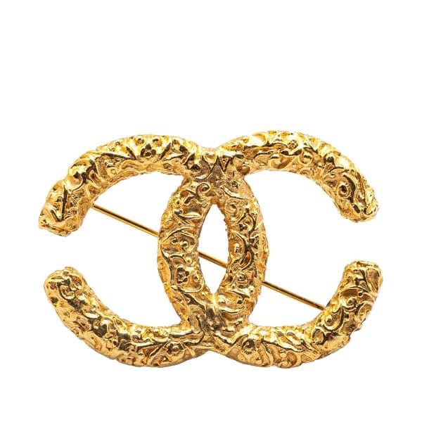 Pre-owned Chanel Gold Plated CC Logo Brooch Gold