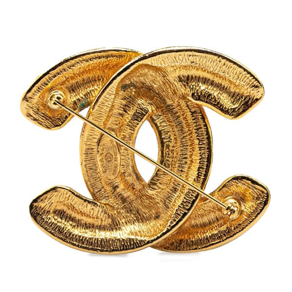 Pre-owned Chanel Gold Plated CC Quilted Brooch Gold