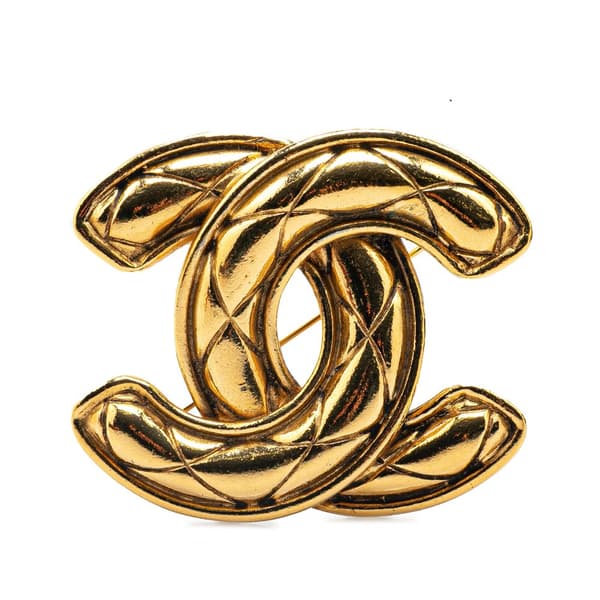 Pre-owned Chanel Gold Plated CC Quilted Brooch Gold