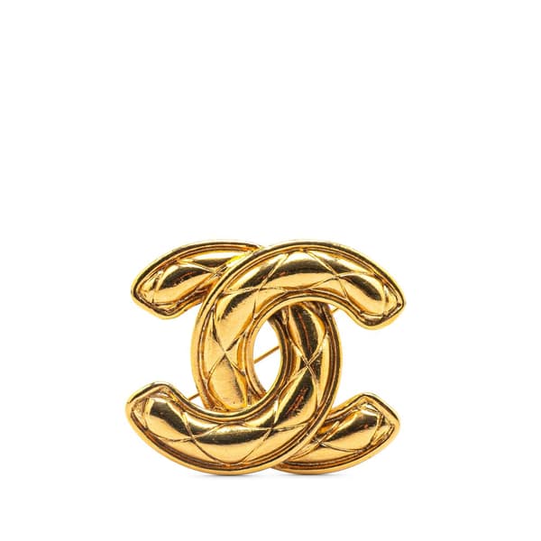 Pre-owned Chanel Gold Plated CC Quilted Brooch Gold