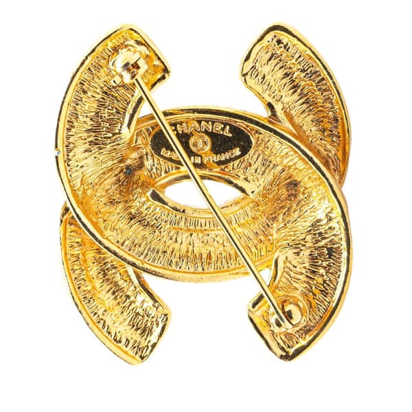 Pre-owned Chanel Gold Plated CC Quilted Brooch Gold