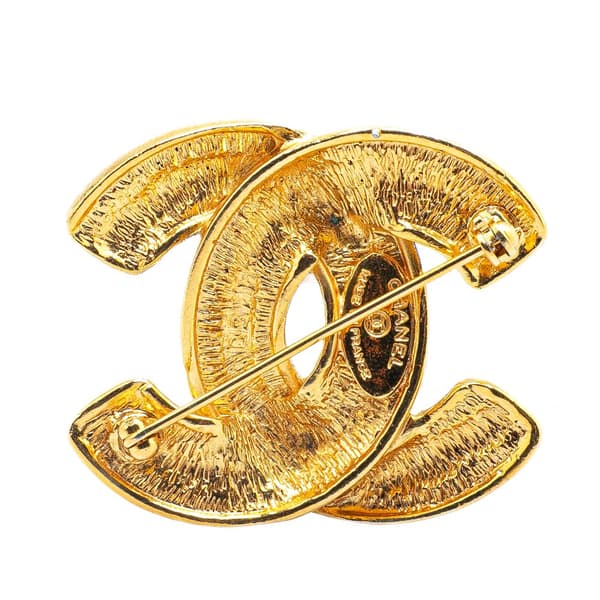 Pre-owned Chanel Gold Plated CC Quilted Brooch Gold