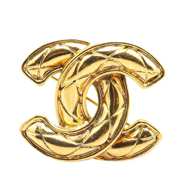 Pre-owned Chanel Gold Plated CC Quilted Brooch Gold