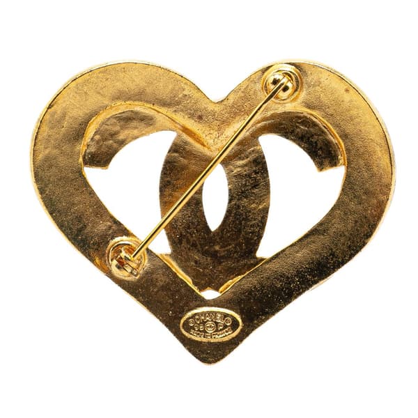 Pre-owned Chanel Gold Plated CC Heart Brooch Gold