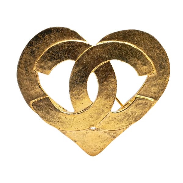 Pre-owned Chanel Gold Plated CC Heart Brooch Gold