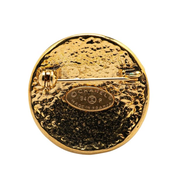 Pre-owned Chanel Gold Plated CC Round Brooch Gold