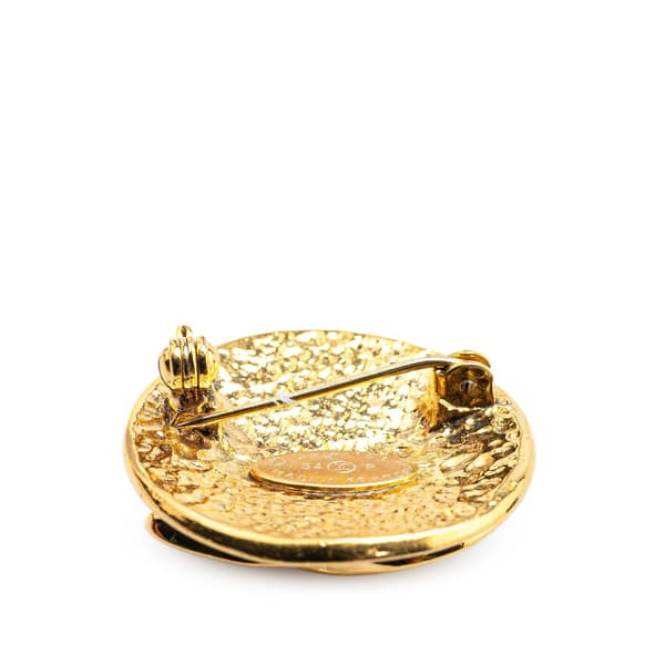 Pre-owned Chanel Gold Plated CC Round Brooch Gold
