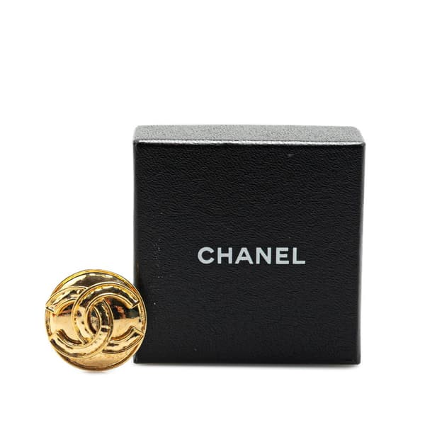 Pre-owned Chanel Gold Plated CC Round Brooch Gold