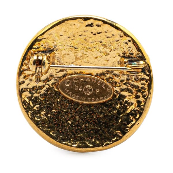 Pre-owned Chanel Gold Plated CC Round Brooch Gold