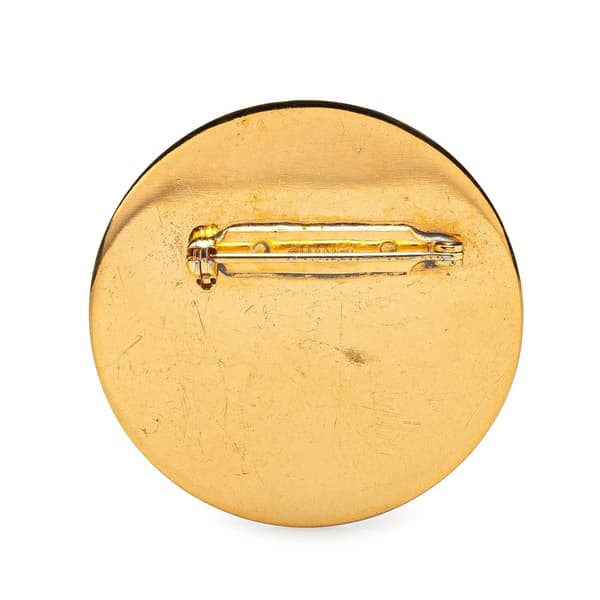 Pre-owned Chanel Gold Plated and Enamel Round Coco Paris Brooch Gold