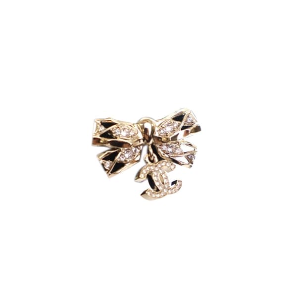 Pre-owned Chanel Gold Plated Crystal CC Bow Brooch Gold