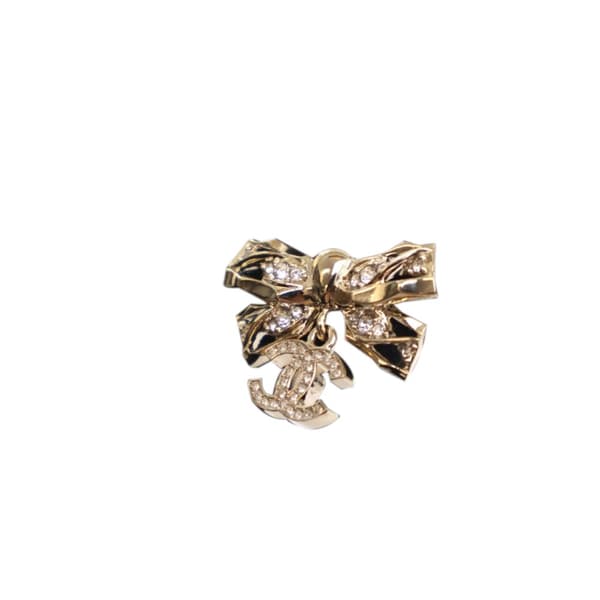 Pre-owned Chanel Gold Plated Crystal CC Bow Brooch Gold