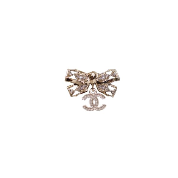 Pre-owned Chanel Gold Plated Crystal CC Bow Brooch Gold