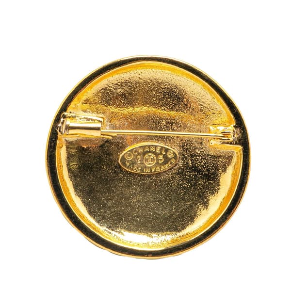 Pre-owned Chanel Gold Plated CC Quilted Round Brooch Gold