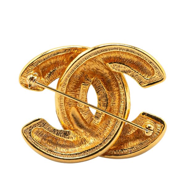 Pre-owned Chanel Gold Plated CC Quilted Brooch Gold
